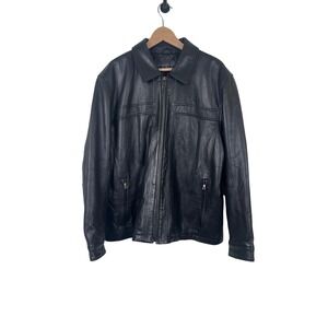 Marc New York Andrew Marc Mens Black Leather Jacket XL‎ Quilted Lined Zip Front